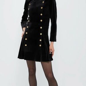 Tuckernuck Black Velvet Dress with Gold Buttons